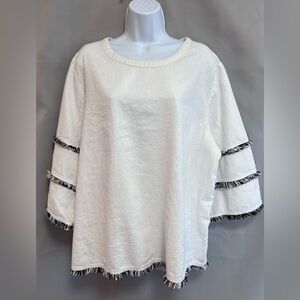 Cynthia Rowley Woman Size 2X Linen‎ & Rayon White Boxy PopOver Top 3/4 Sleeve